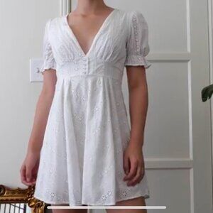 Forever 21 White V Neck Eyelet Dress (Size M)